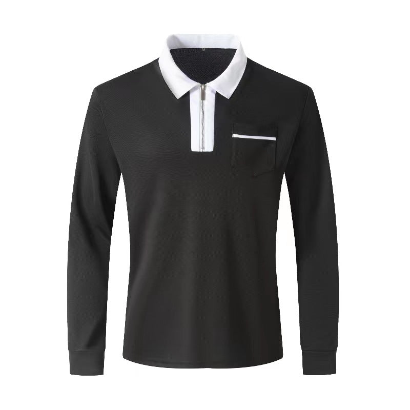 Autumn Mens Long Sleeve Zipper Polo Shirts Casual Lapel Collar Zip Up Henley Shirts Cotton Sports Golf Tennis T-Shirts With Pockets