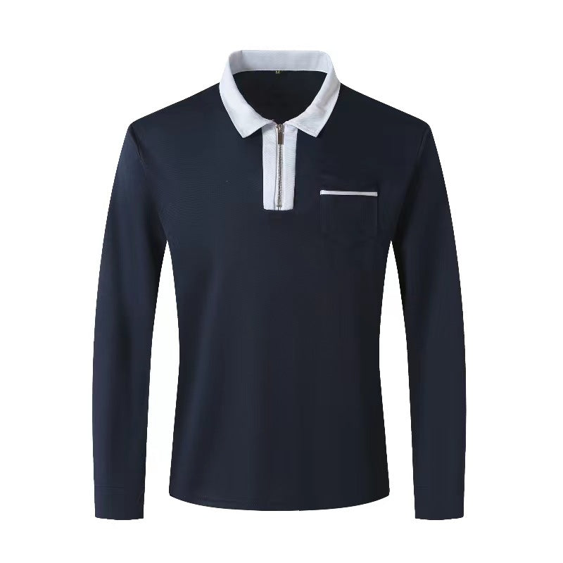 Autumn Mens Long Sleeve Zipper Polo Shirts Casual Lapel Collar Zip Up Henley Shirts Cotton Sports Golf Tennis T-Shirts With Pockets