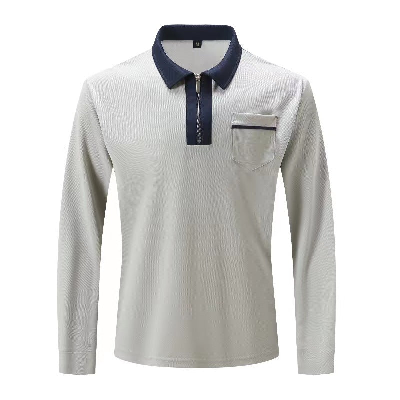 Autumn Mens Long Sleeve Zipper Polo Shirts Casual Lapel Collar Zip Up Henley Shirts Cotton Sports Golf Tennis T-Shirts With Pockets